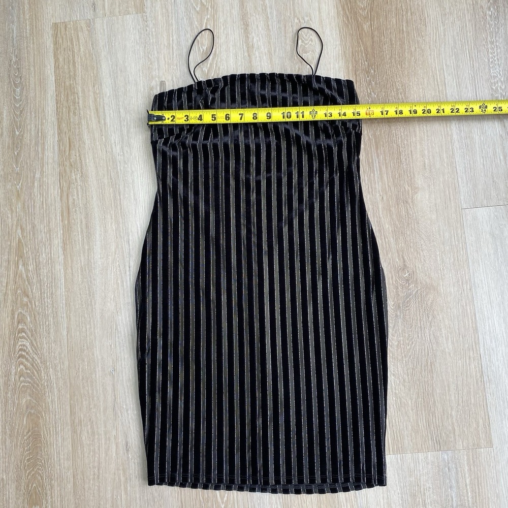 Olive Tree Y2K Black Velvet Striped Size L Mini Dress Metallic Silver Accents - Picture 5 of 9